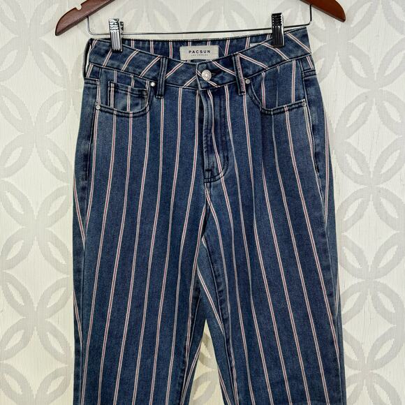 PacSun Striped Mom High Rise Ankle Jeans Size 24 - Picture 4 of 9